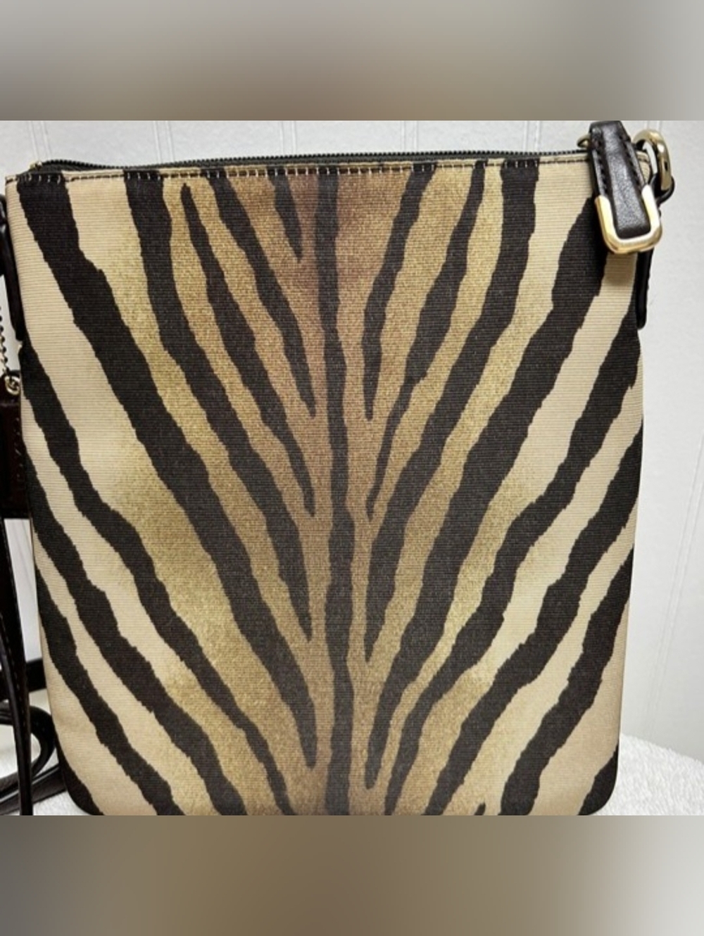 Coach Madison Cross Body Small Zebra Print Purse Brown - Picture 2 of 5